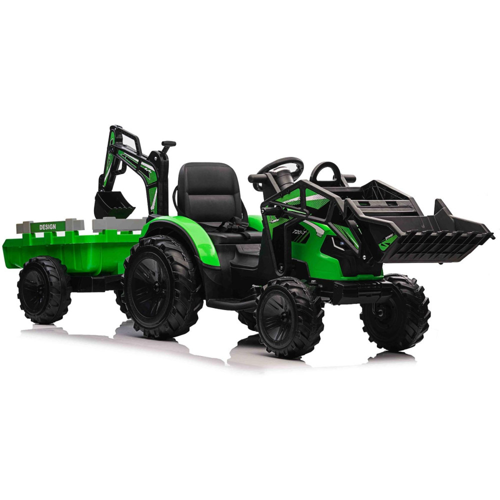 Elektrický traktor TOP-WORKER 12V s naberačkami a prívesom,  Jednomiestne